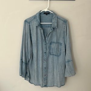 Cute Blue Tencel button down shirt, women’s 1X